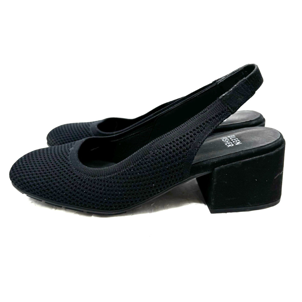 Eileen Fisher Black Knit Woven Slingback Pump Shoes Womens Size 8.5 MSRP $190